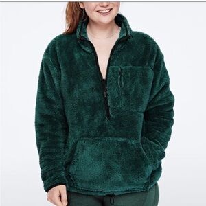 Dark Green PINK Teddy Half Zip